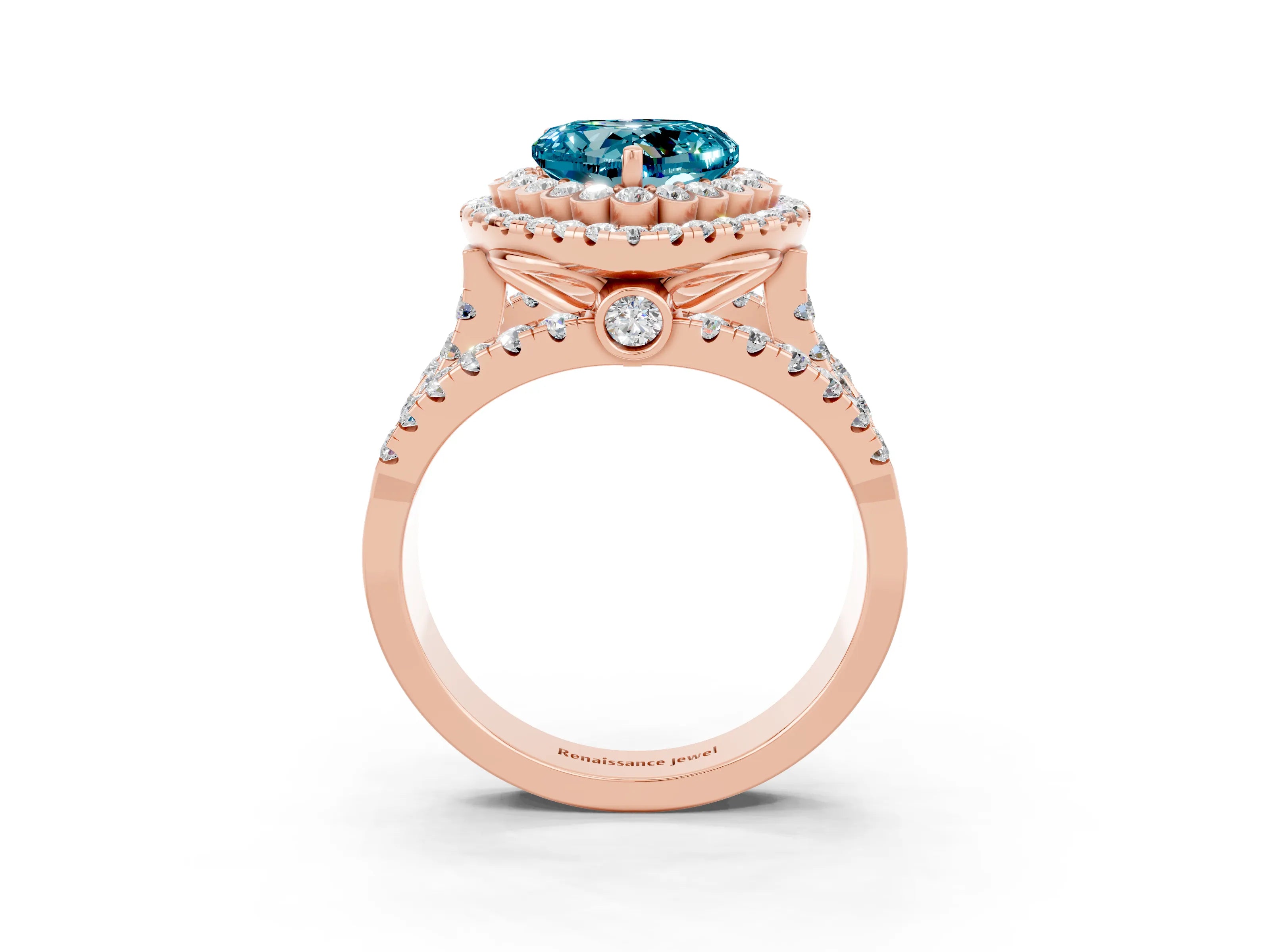 Rose gold Double Halo Heart Cut Diamond Split Shank Pave Set Ring_3