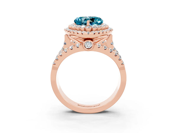 Rose gold Double Halo Heart Cut Diamond Split Shank Pave Set Ring