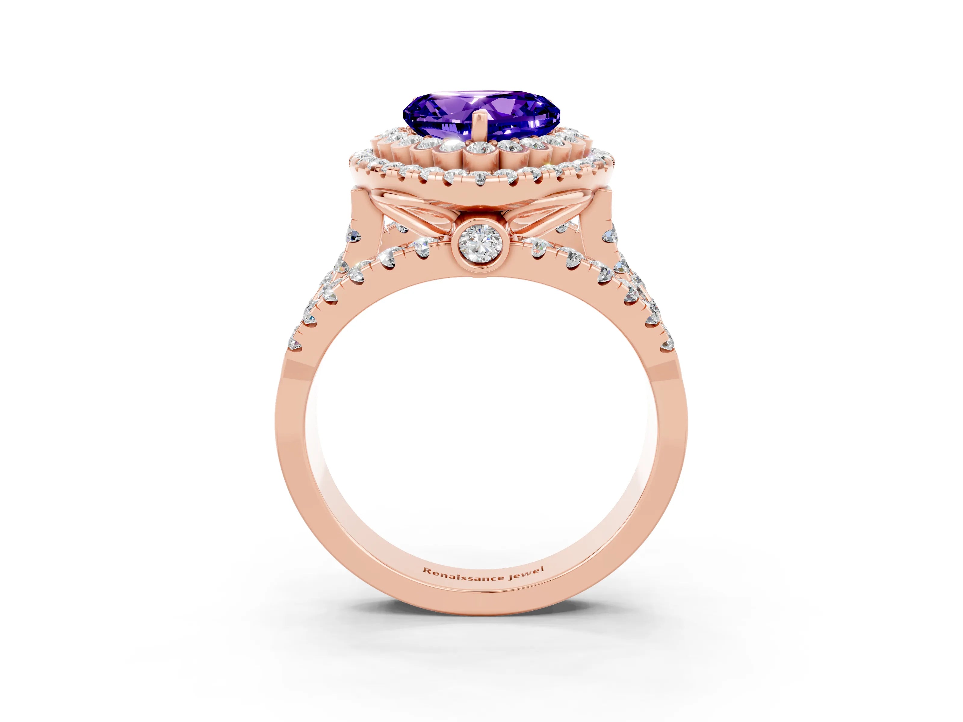 Rose gold Double Halo Heart Cut Diamond Split Shank Pave Set Ring_3