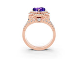 Rose gold Double Halo Heart Cut Diamond Split Shank Pave Set Ring_3