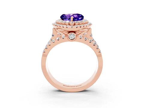 Rose gold Double Halo Heart Cut Diamond Split Shank Pave Set Ring_3