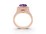 Rose gold Double Halo Heart Cut Diamond Split Shank Pave Set Ring_3