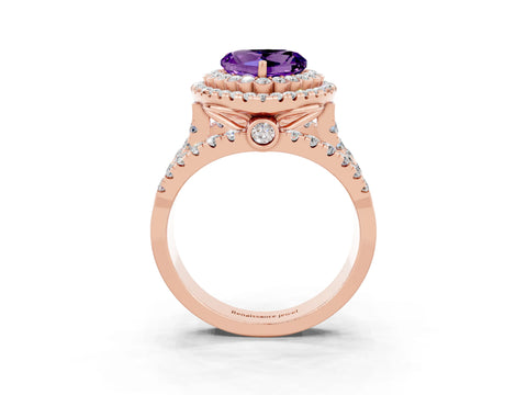 Rose gold Double Halo Heart Cut Diamond Split Shank Pave Set Ring_3