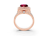 Rose gold Double Halo Heart Cut Diamond Split Shank Pave Set Ring_3