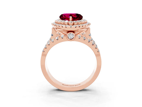 Rose gold Double Halo Heart Cut Diamond Split Shank Pave Set Ring_3