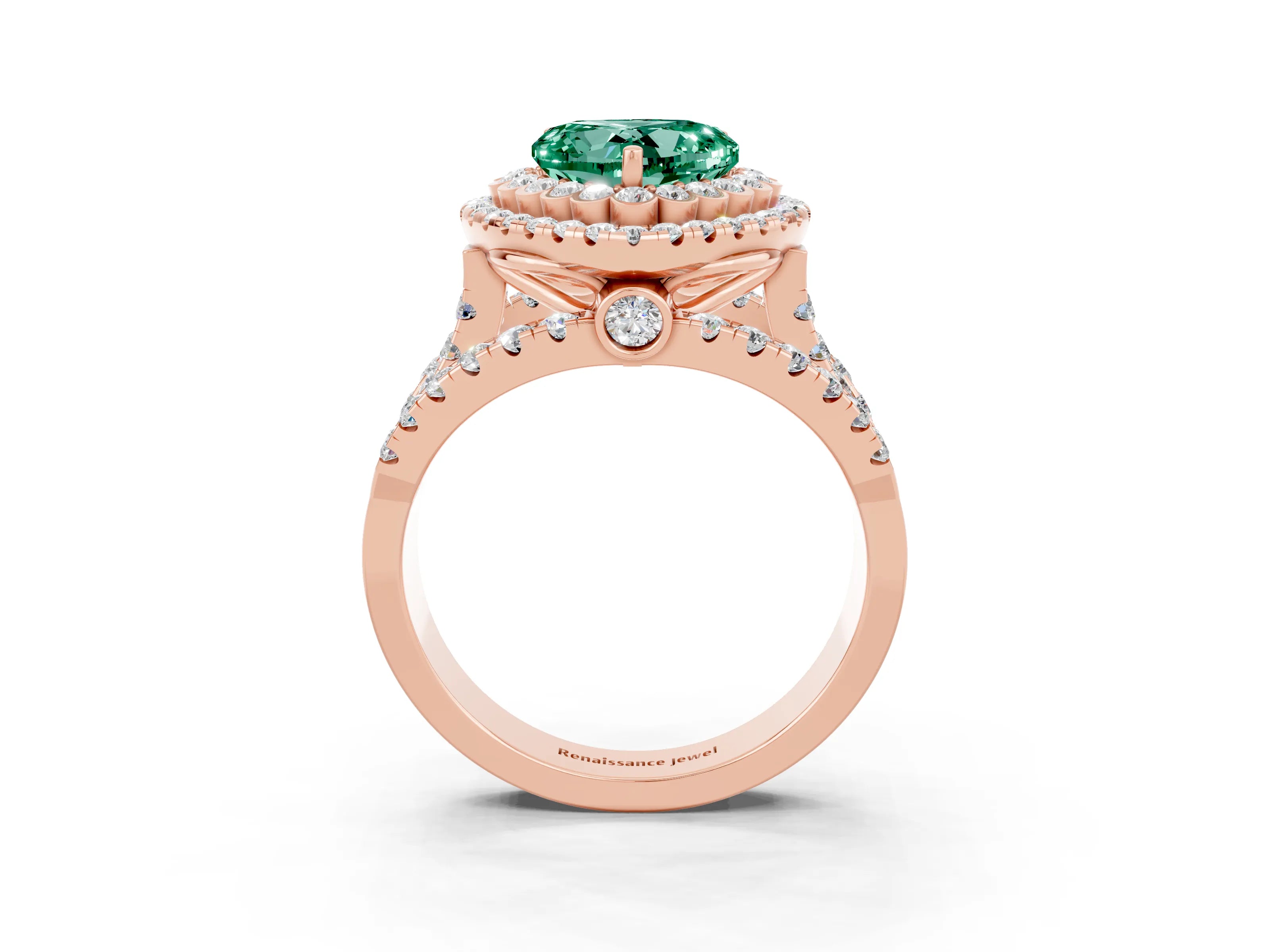 Rose gold Double Halo Heart Cut Diamond Split Shank Pave Set Ring_3
