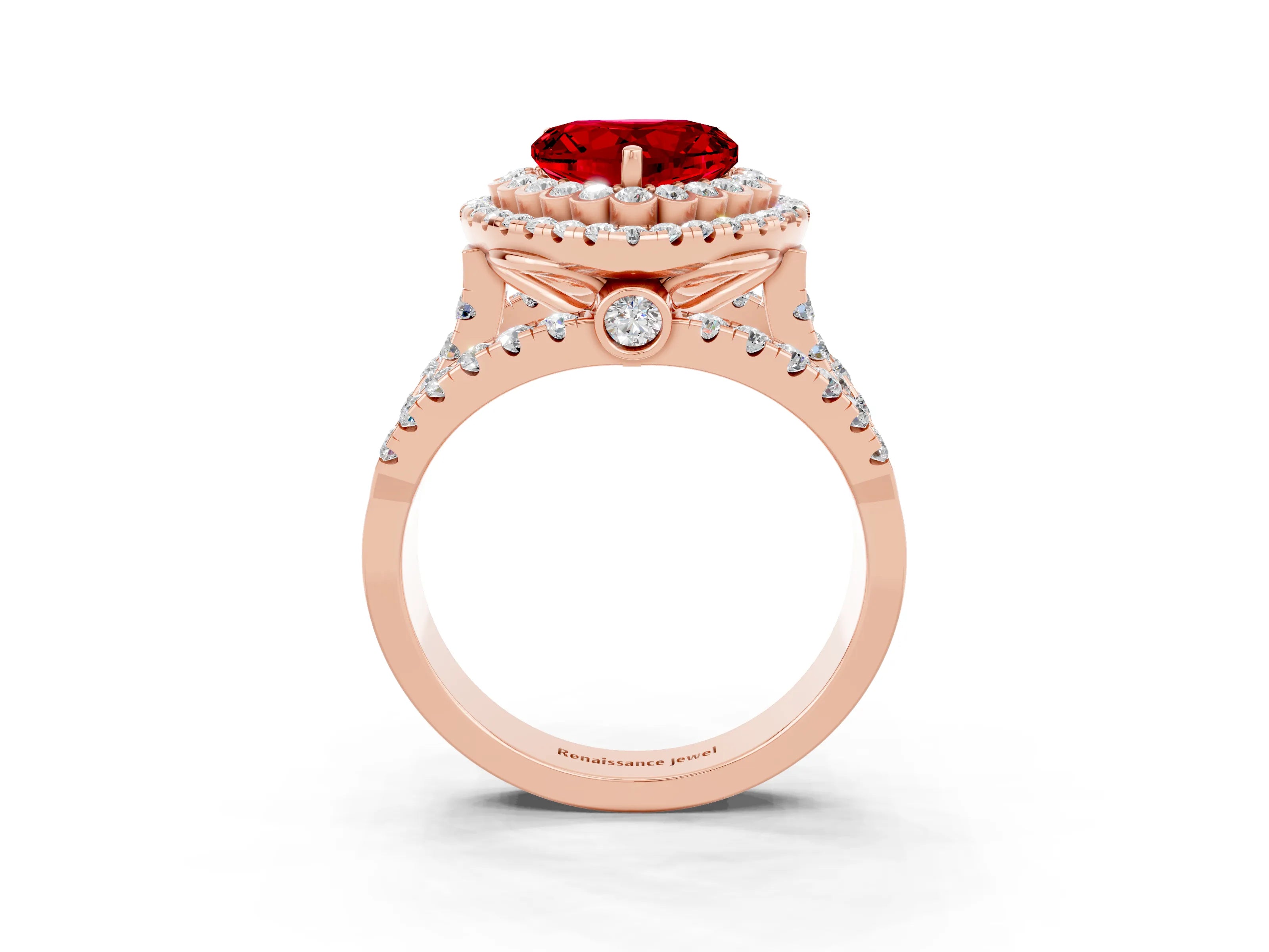 Rose gold Double Halo Heart Cut Diamond Split Shank Pave Set Ring_3