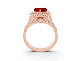 Rose gold Double Halo Heart Cut Diamond Split Shank Pave Set Ring_3