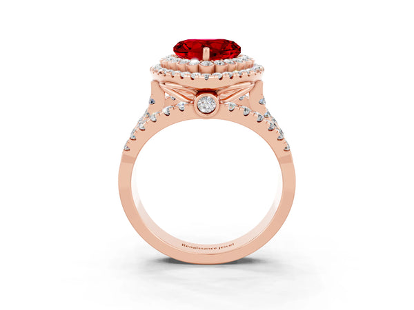 Rose gold Double Halo Heart Cut Diamond Split Shank Pave Set Ring