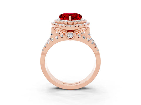 Rose gold Double Halo Heart Cut Diamond Split Shank Pave Set Ring_3