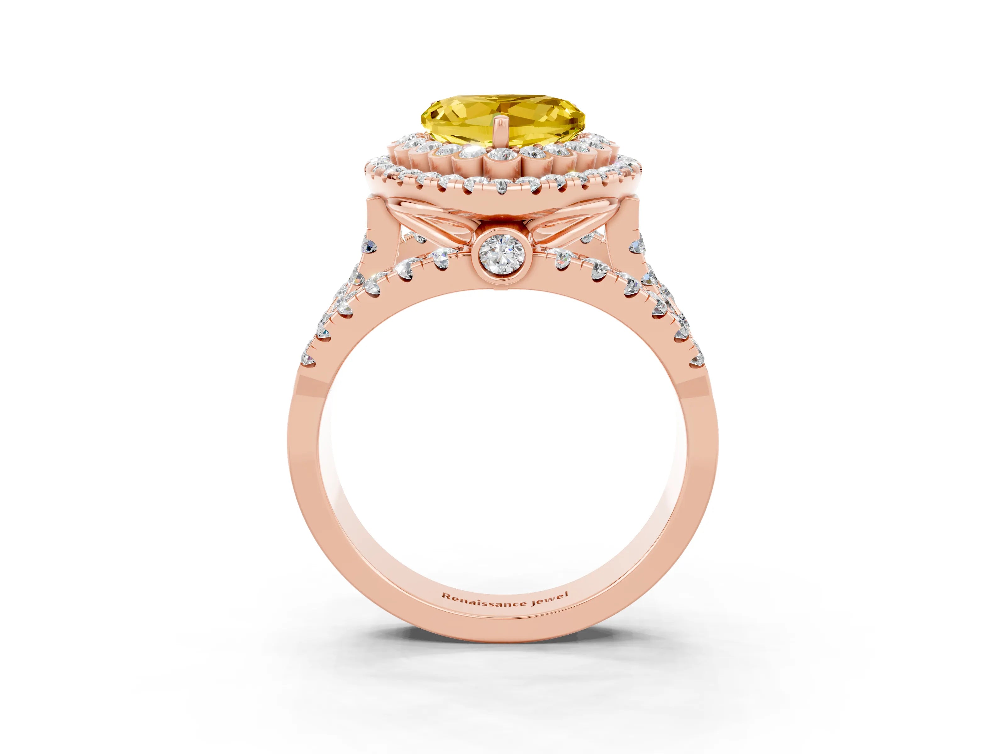 Rose gold Double Halo Heart Cut Diamond Split Shank Pave Set Ring_3