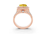 Rose gold Double Halo Heart Cut Diamond Split Shank Pave Set Ring_3