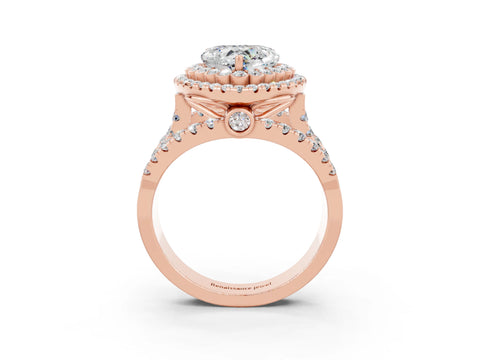 Rose gold Double Halo Heart Cut Diamond Split Shank Pave Set Ring_3