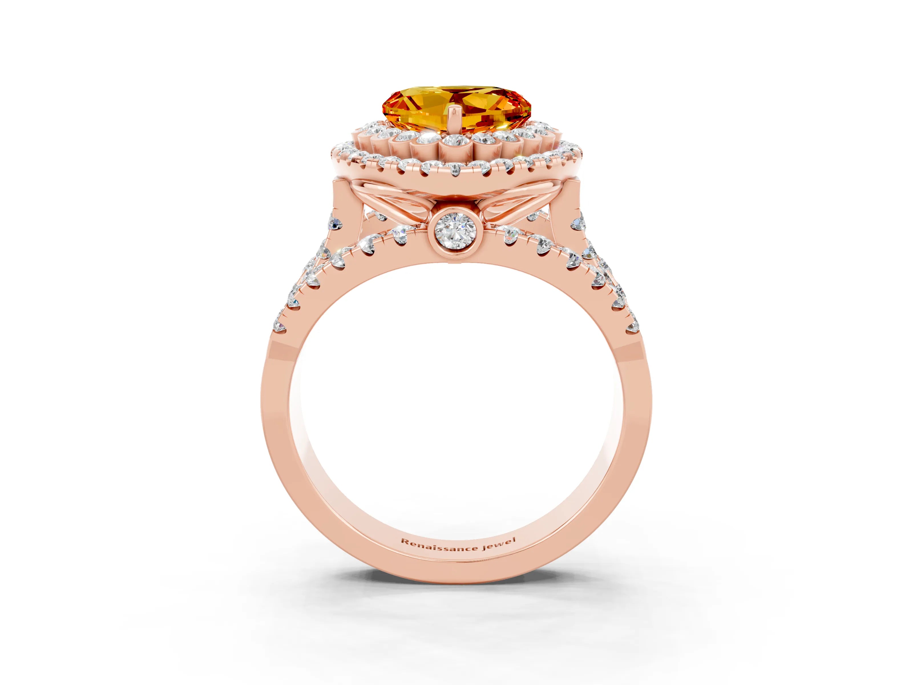 Rose gold Double Halo Heart Cut Diamond Split Shank Pave Set Ring_3