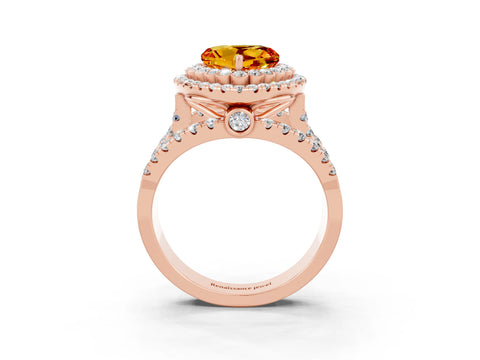 Rose gold Double Halo Heart Cut Diamond Split Shank Pave Set Ring_3