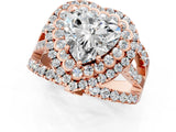 Rose gold Double Halo Heart Cut Diamond Split Shank Pave Set Ring_4