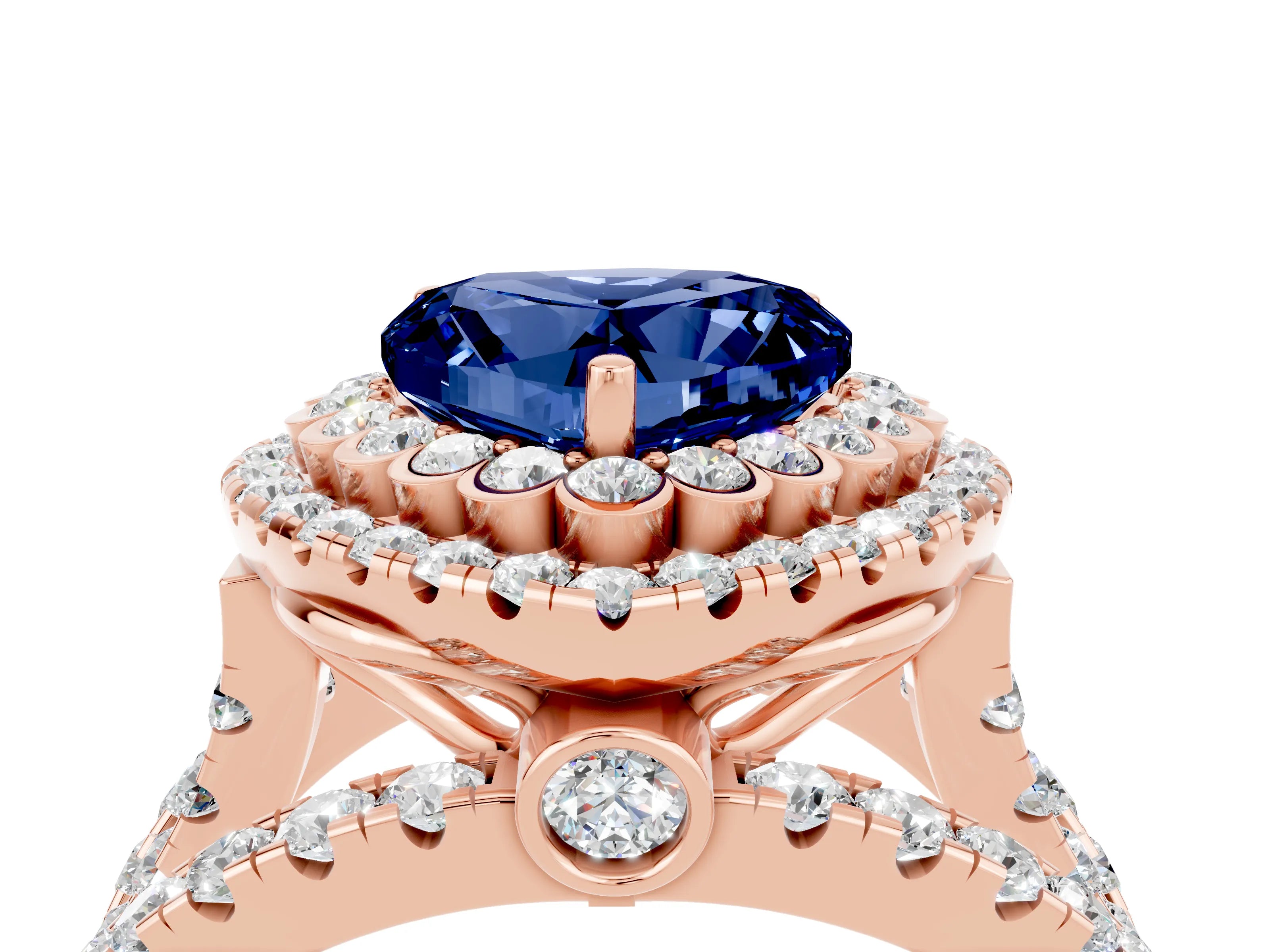 Rose gold Double Halo Heart Cut Diamond Split Shank Pave Set Ring_4
