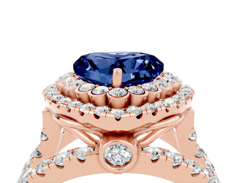 Rose gold Double Halo Heart Cut Diamond Split Shank Pave Set Ring_4