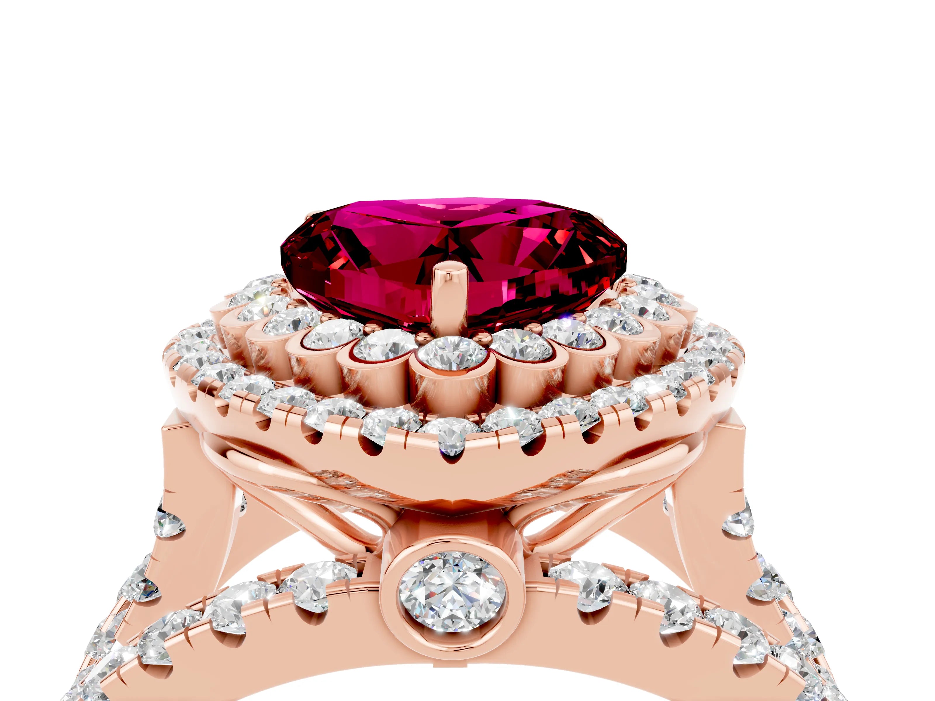 Rose gold Double Halo Heart Cut Diamond Split Shank Pave Set Ring_4