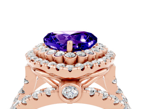 Rose gold Double Halo Heart Cut Diamond Split Shank Pave Set Ring_4