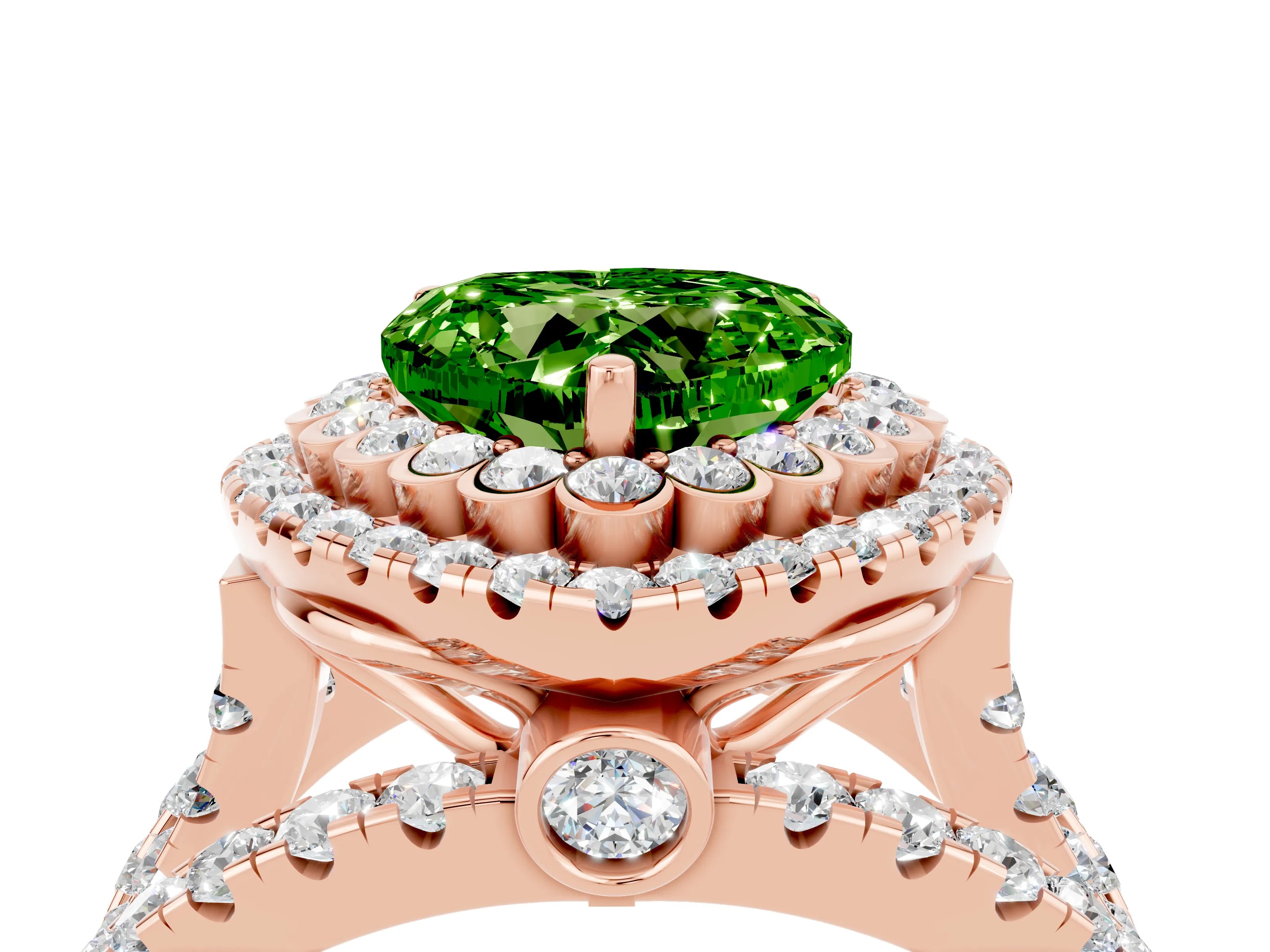 Rose gold Double Halo Heart Cut Diamond Split Shank Pave Set Ring_4