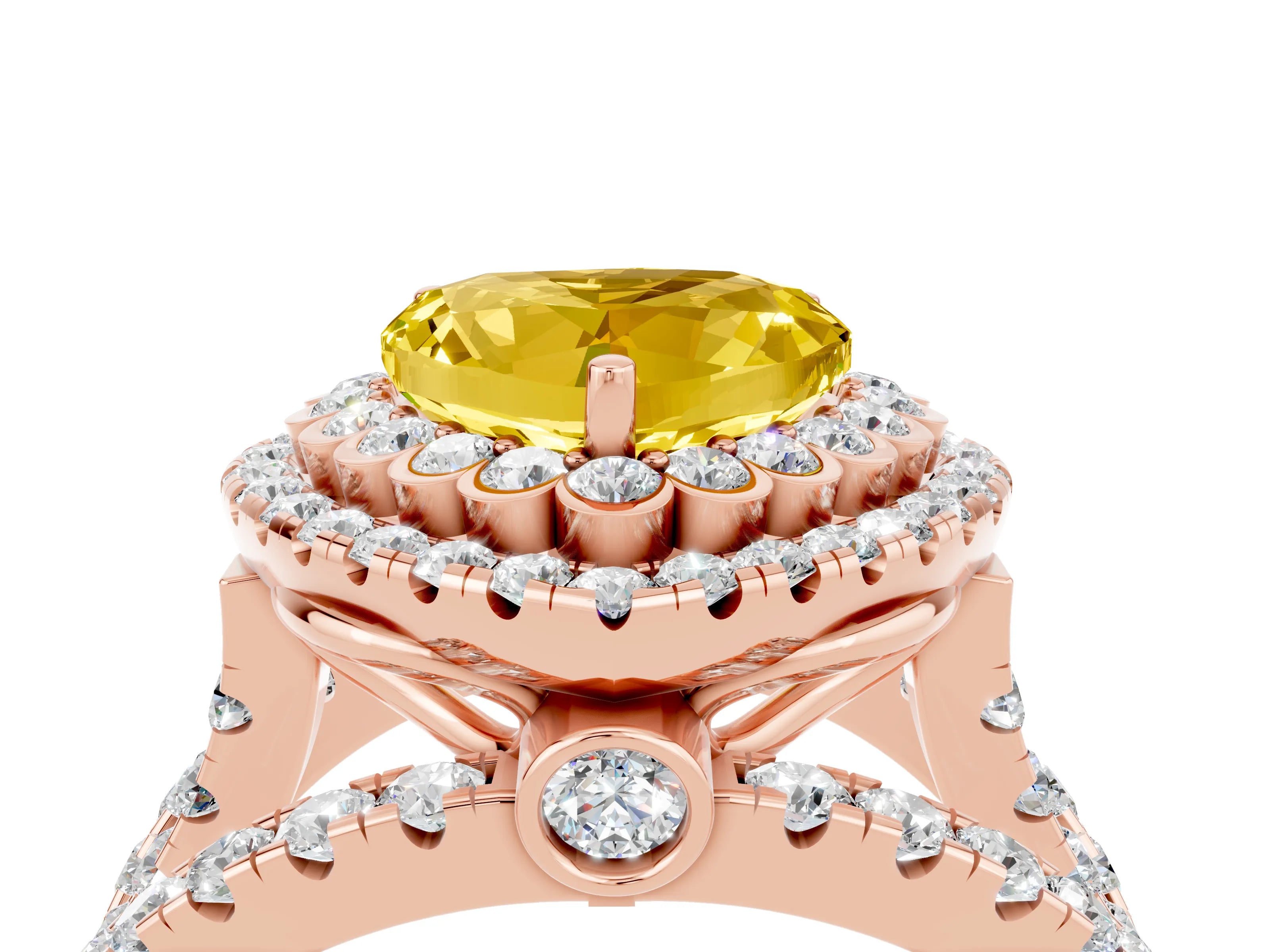 Rose gold Double Halo Heart Cut Diamond Split Shank Pave Set Ring_4