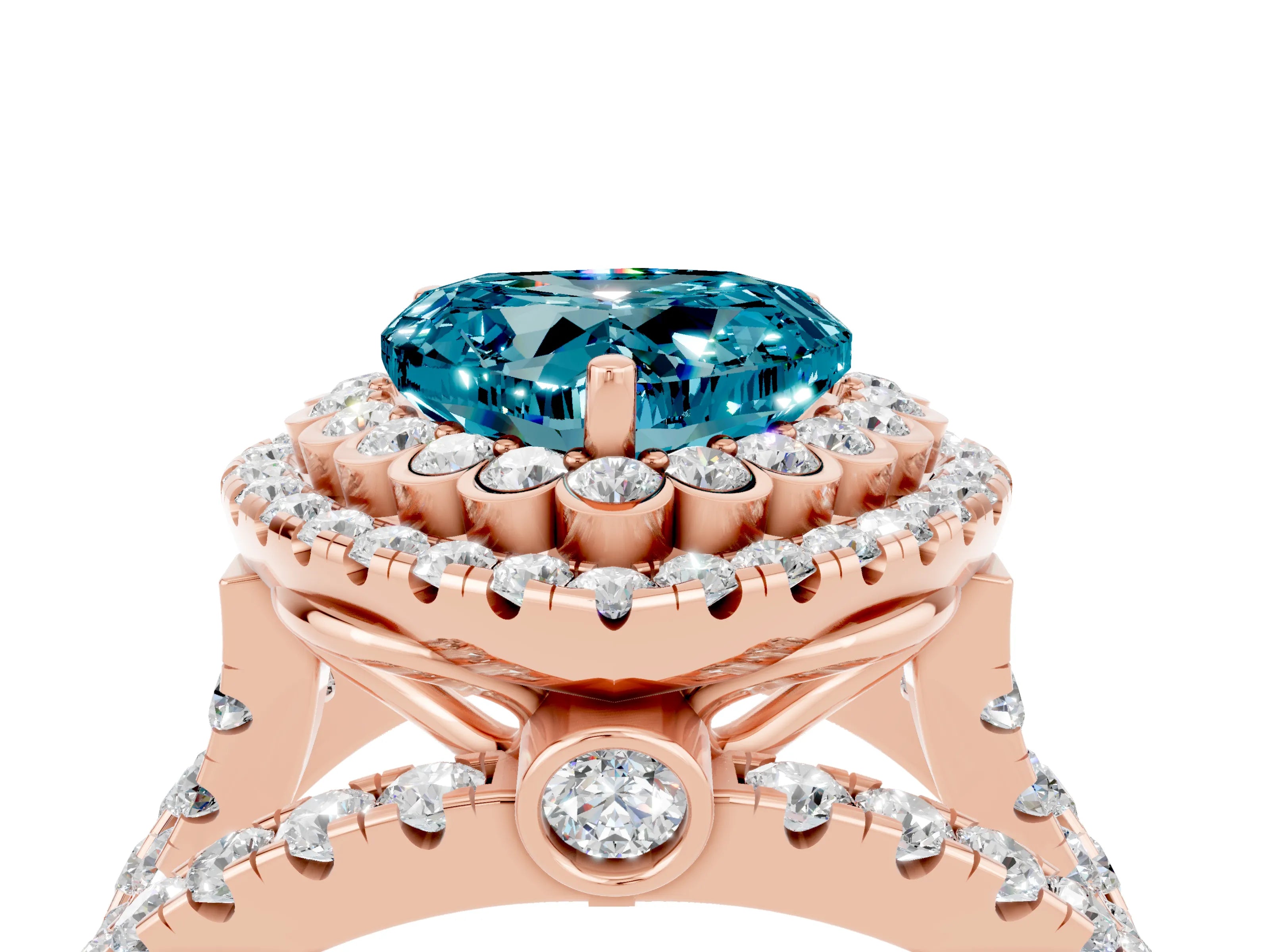 Rose gold Double Halo Heart Cut Diamond Split Shank Pave Set Ring_4