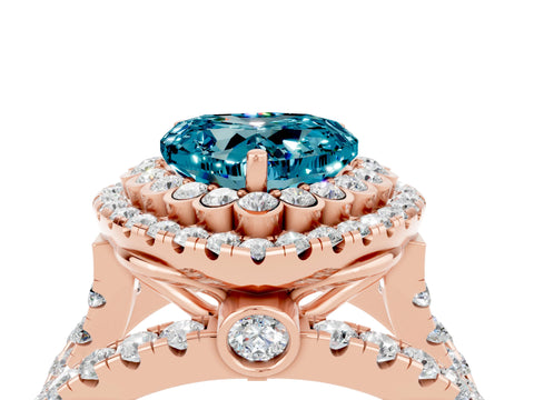Rose gold Double Halo Heart Cut Diamond Split Shank Pave Set Ring_4