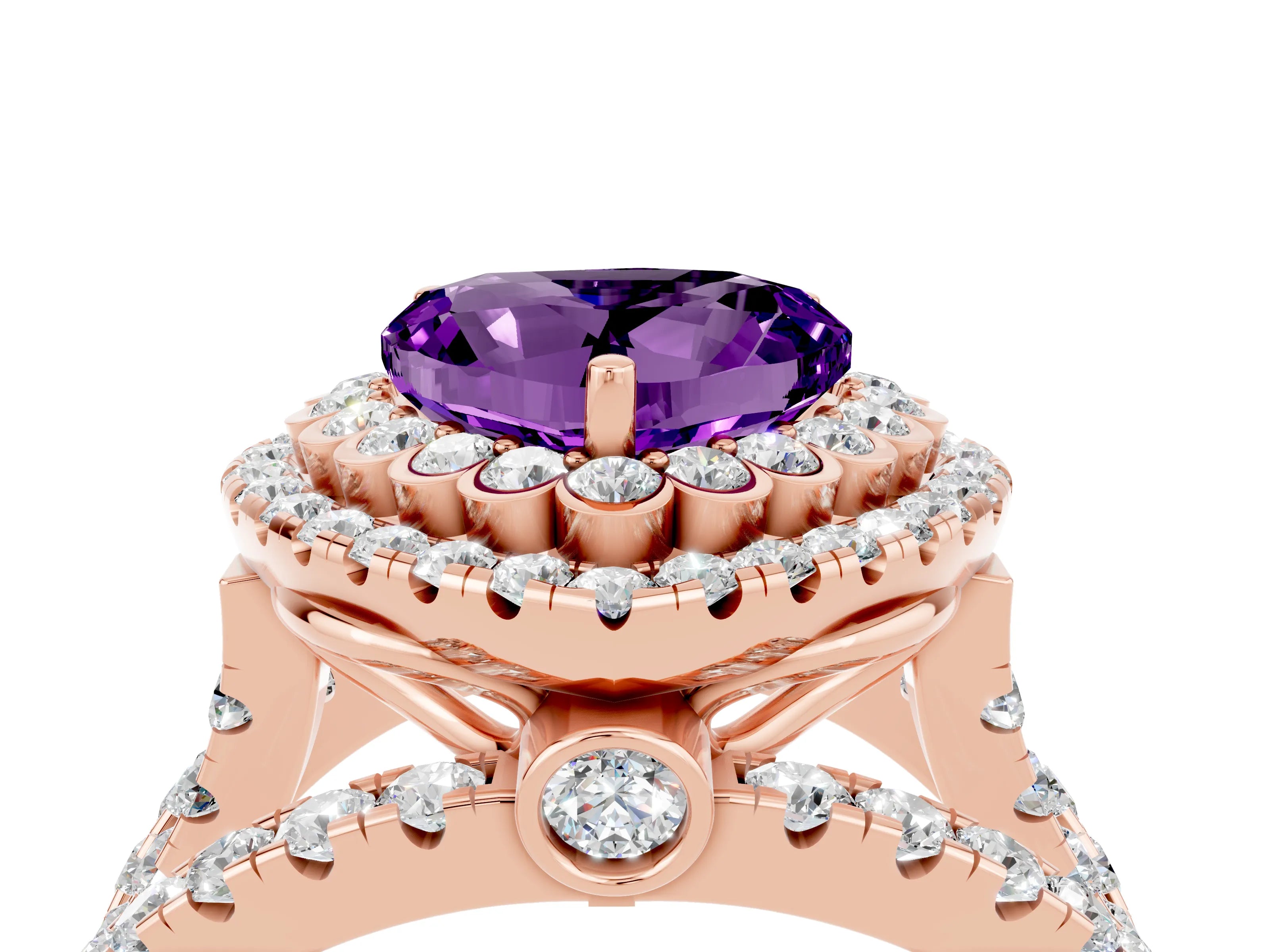 Rose gold Double Halo Heart Cut Diamond Split Shank Pave Set Ring_4