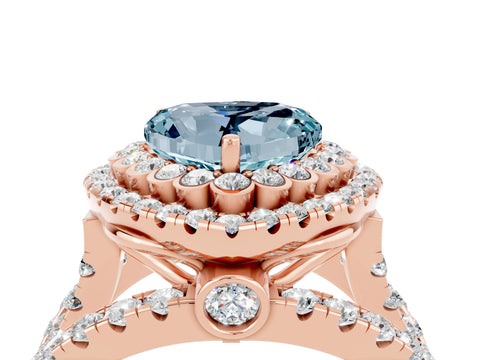 Rose gold Double Halo Heart Cut Diamond Split Shank Pave Set Ring_4