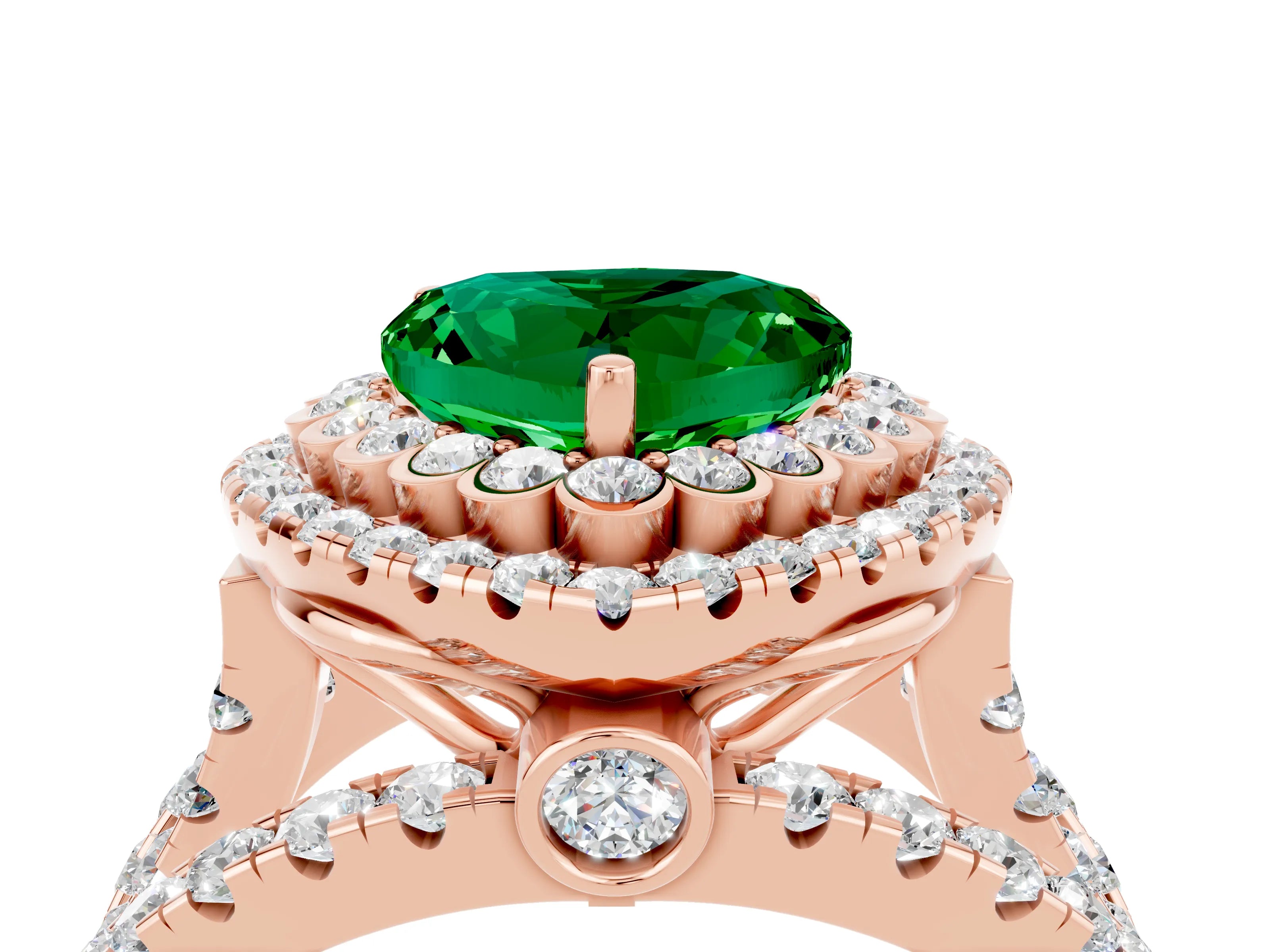 Rose gold Double Halo Heart Cut Diamond Split Shank Pave Set Ring_4