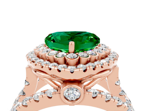Rose gold Double Halo Heart Cut Diamond Split Shank Pave Set Ring_4