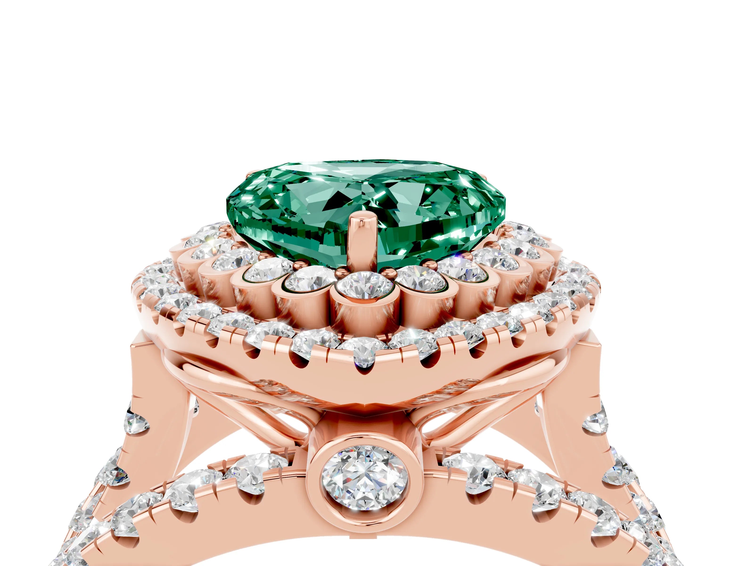 Rose gold Double Halo Heart Cut Diamond Split Shank Pave Set Ring_4