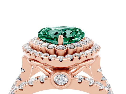 Rose gold Double Halo Heart Cut Diamond Split Shank Pave Set Ring_4