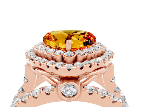 Rose gold Double Halo Heart Cut Diamond Split Shank Pave Set Ring_4