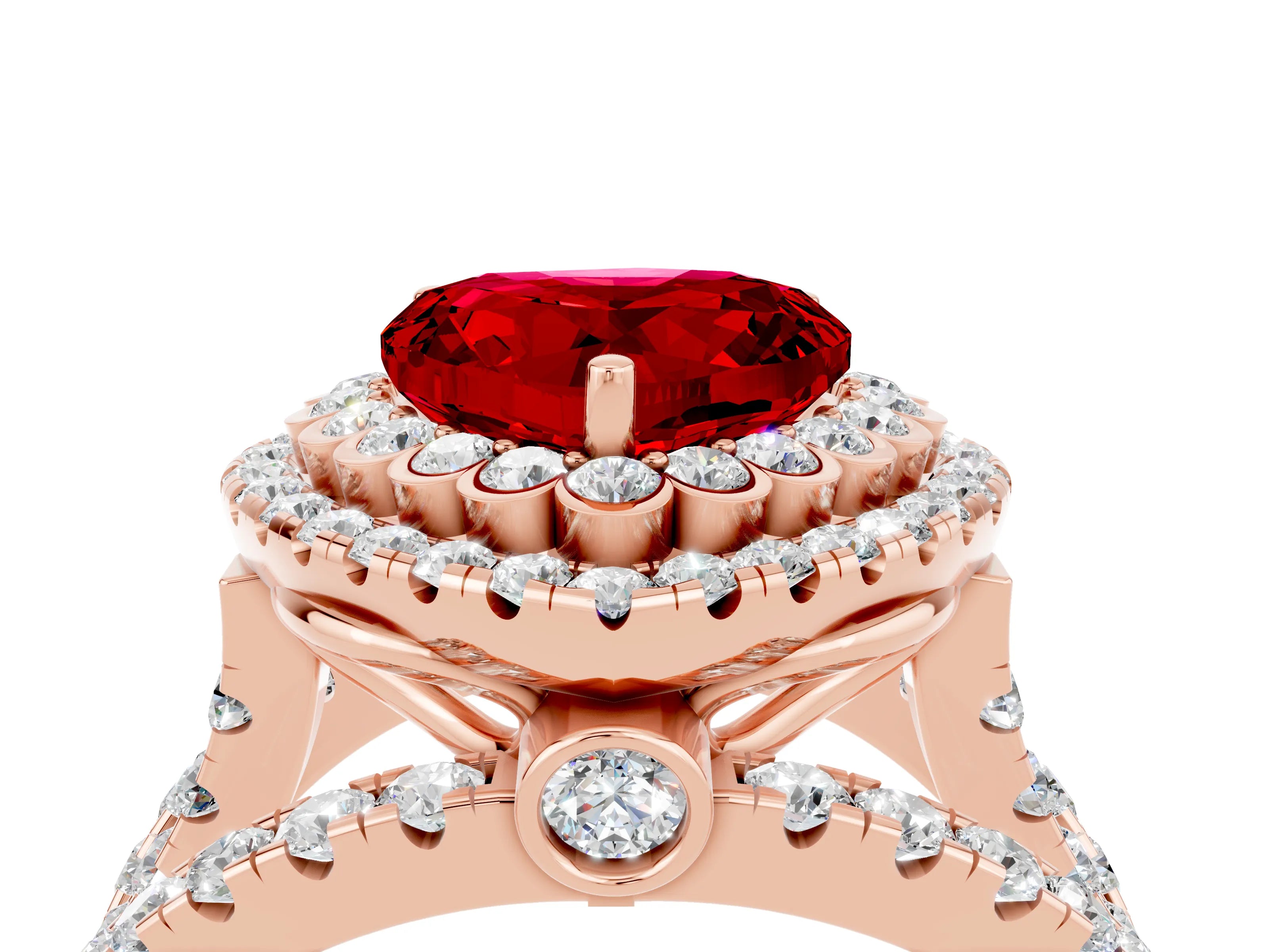 Rose gold Double Halo Heart Cut Diamond Split Shank Pave Set Ring_4