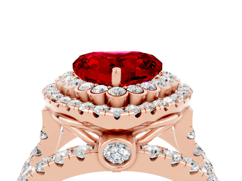 Rose gold Double Halo Heart Cut Diamond Split Shank Pave Set Ring_4