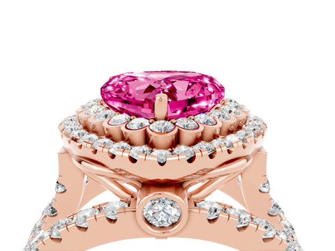Rose gold Double Halo Heart Cut Diamond Split Shank Pave Set Ring_4