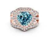 Rose gold Double Halo Heart Cut Diamond Split Shank Pave Set Ring
