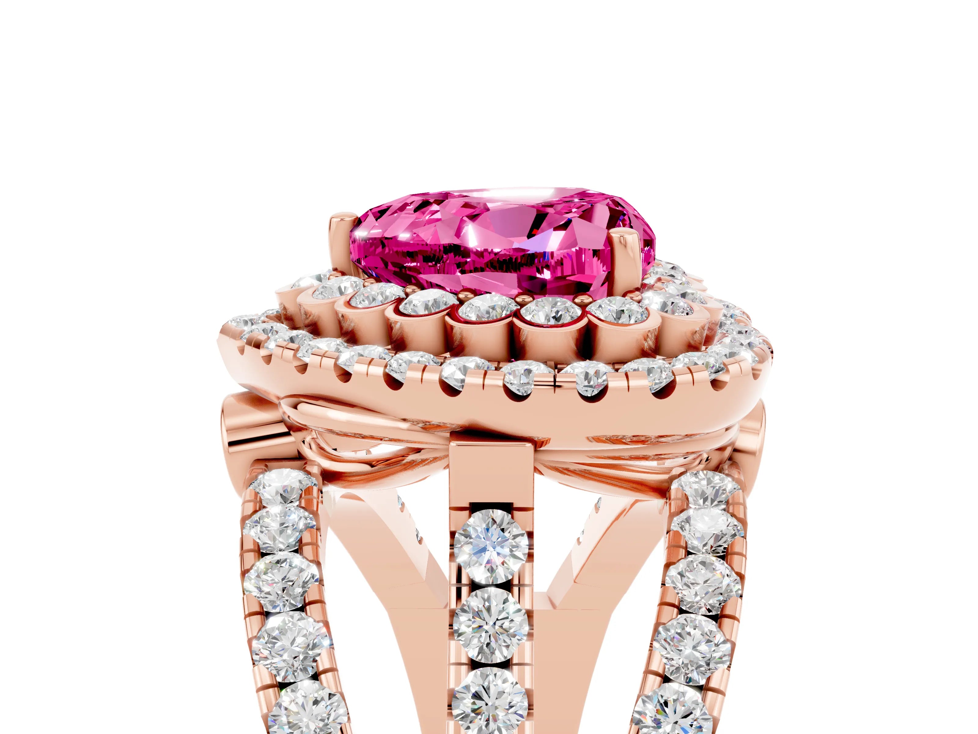 Rose gold Double Halo Heart Cut Diamond Split Shank Pave Set Ring_5
