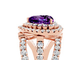 Rose gold Double Halo Heart Cut Diamond Split Shank Pave Set Ring_5