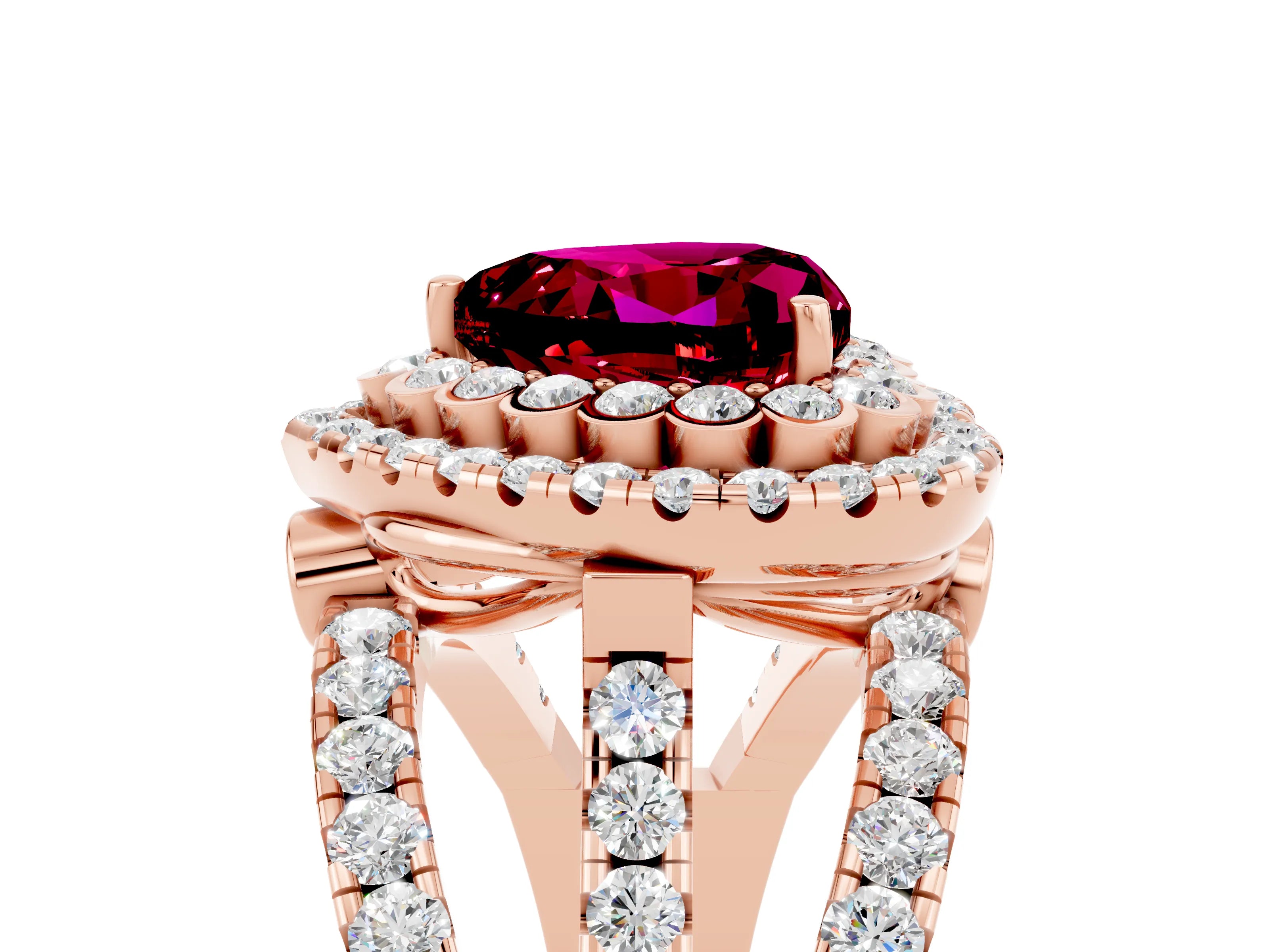 Rose gold Double Halo Heart Cut Diamond Split Shank Pave Set Ring_5