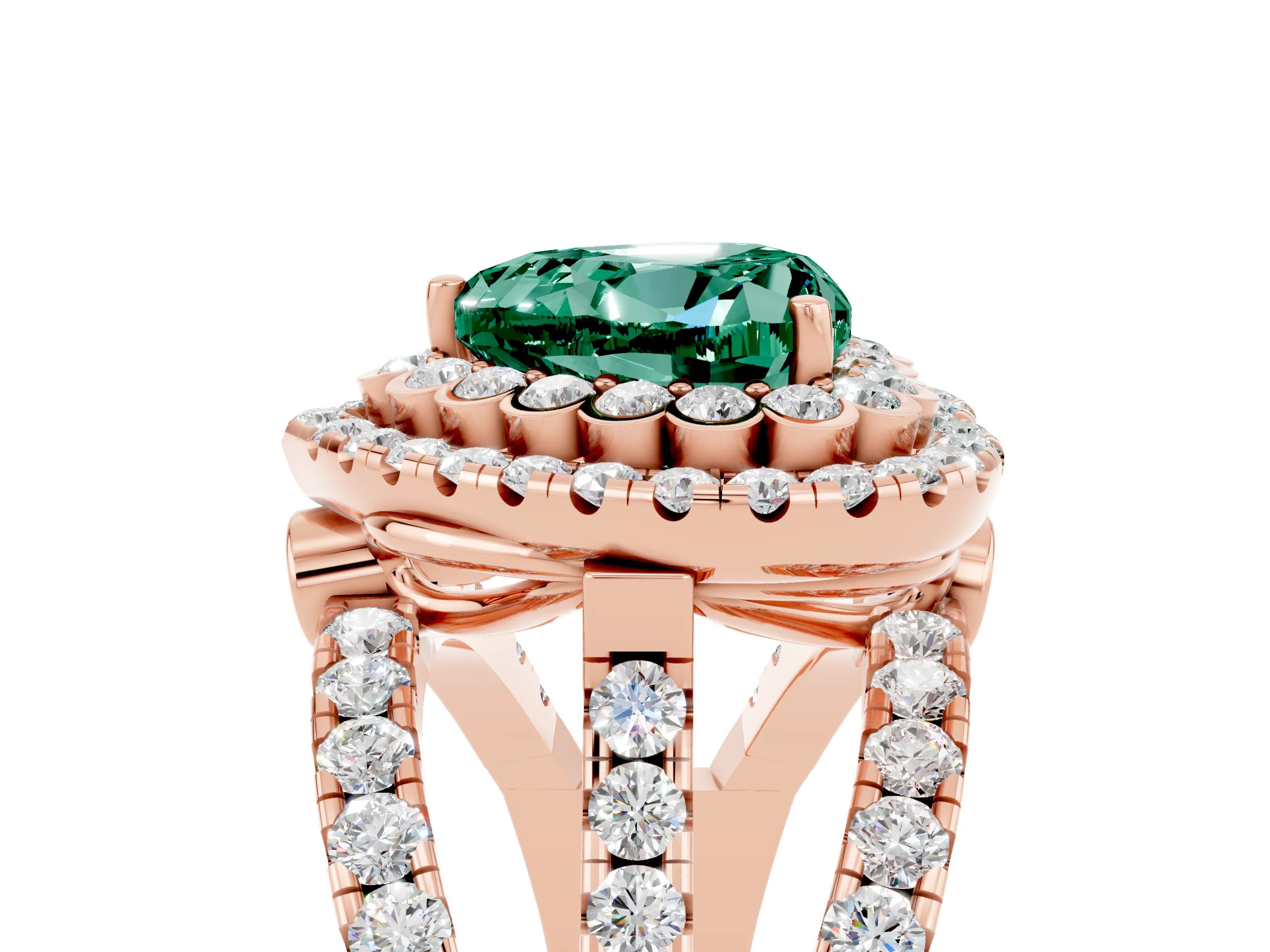 Rose gold Double Halo Heart Cut Diamond Split Shank Pave Set Ring_5
