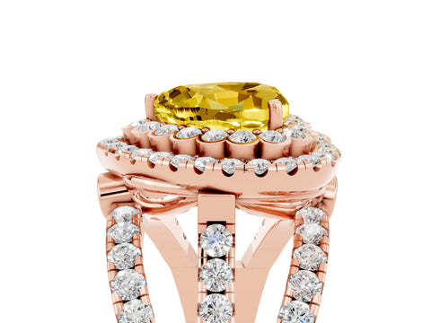Rose gold Double Halo Heart Cut Diamond Split Shank Pave Set Ring_5
