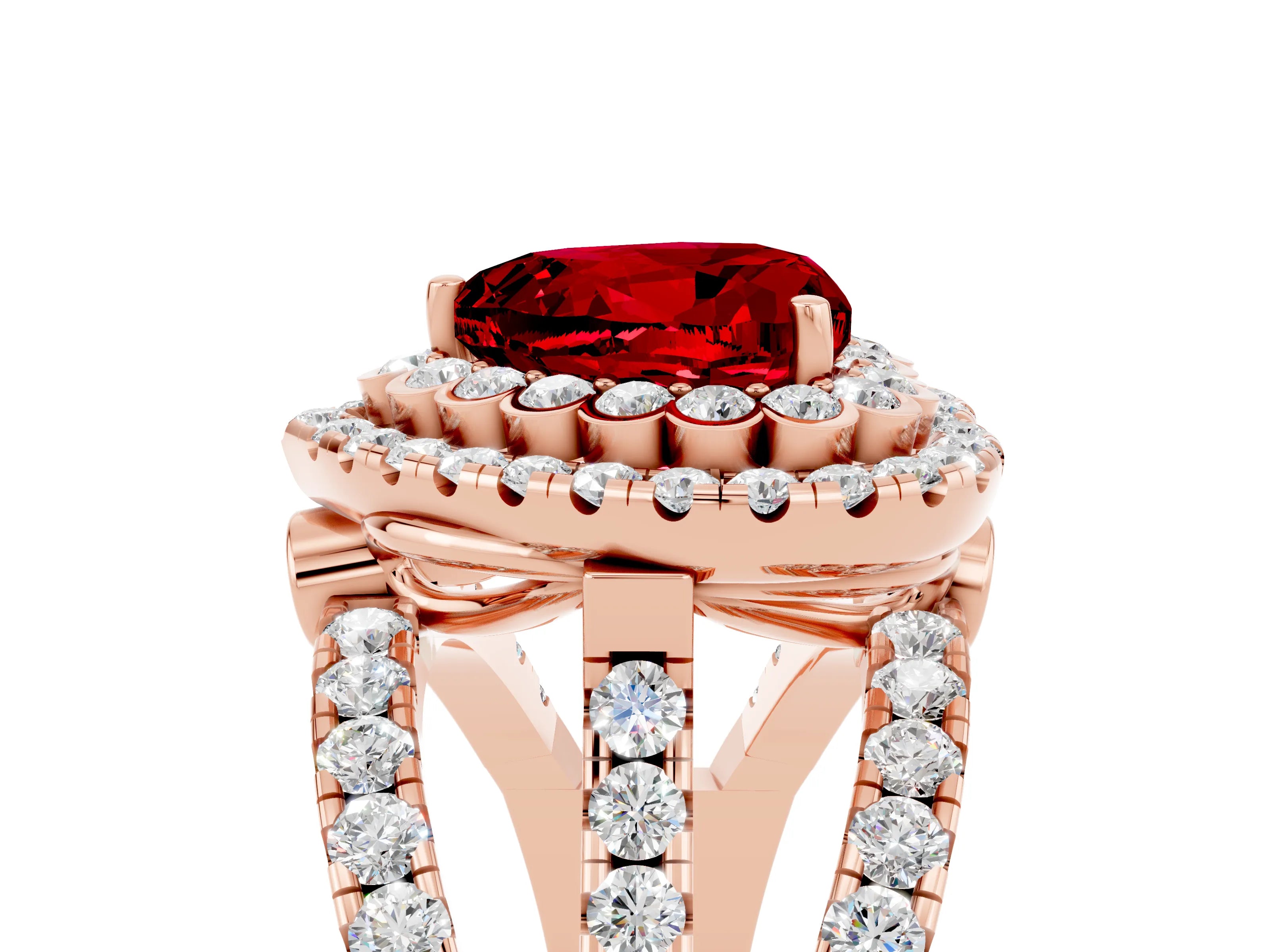 Rose gold Double Halo Heart Cut Diamond Split Shank Pave Set Ring_5