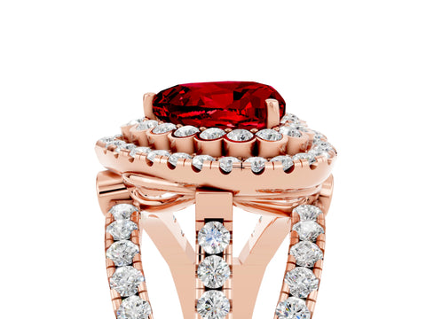 Rose gold Double Halo Heart Cut Diamond Split Shank Pave Set Ring_5