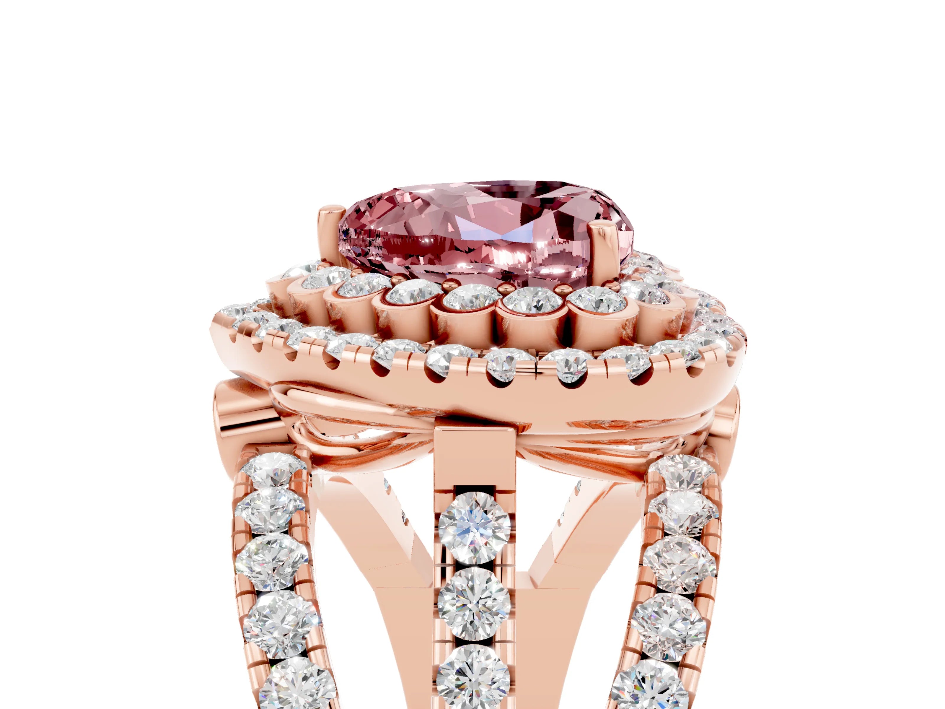 Rose gold Double Halo Heart Cut Diamond Split Shank Pave Set Ring_5