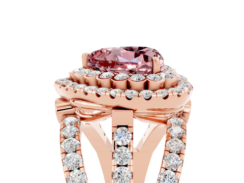 Rose gold Double Halo Heart Cut Diamond Split Shank Pave Set Ring_5