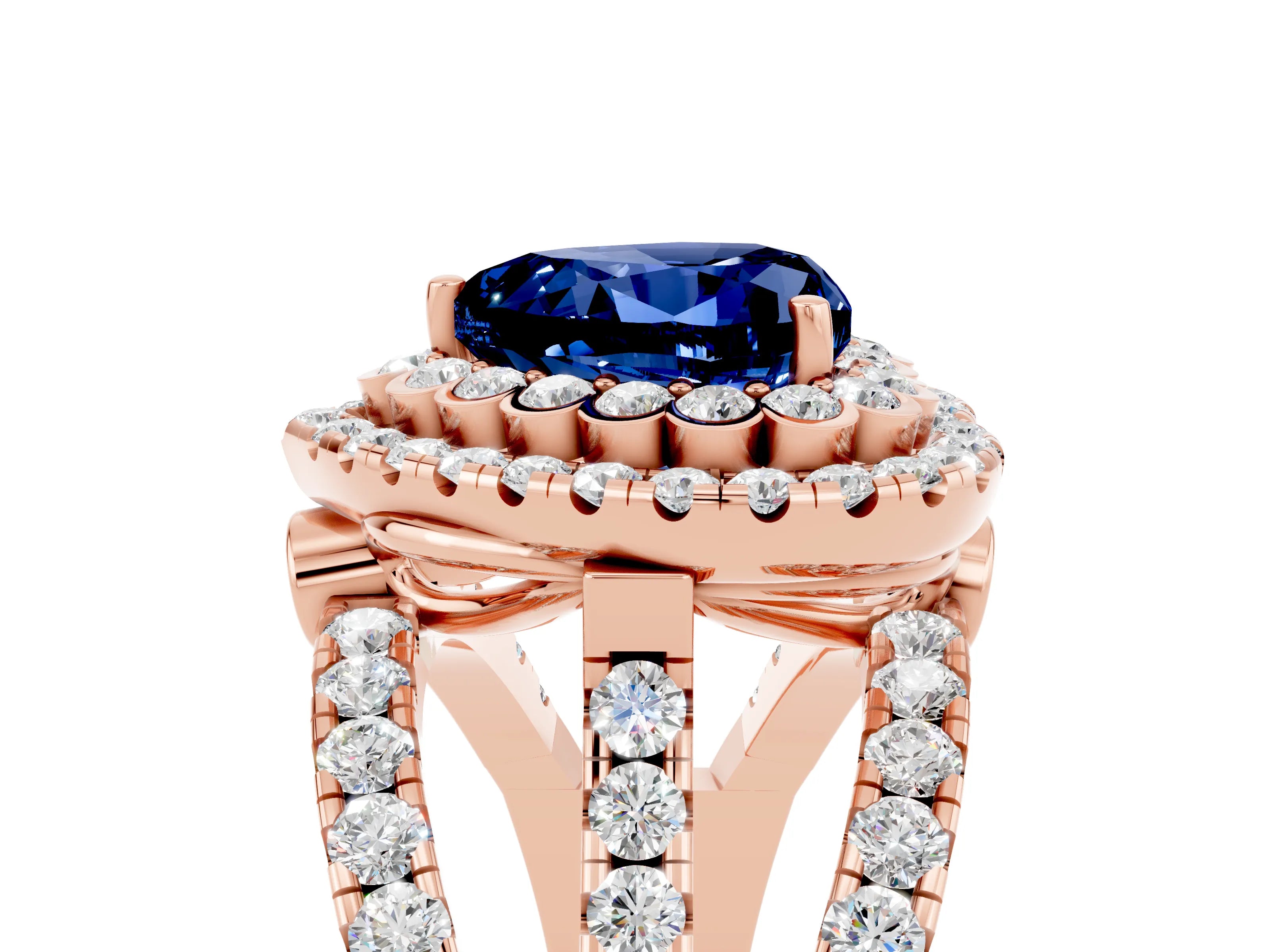 Rose gold Double Halo Heart Cut Diamond Split Shank Pave Set Ring_5