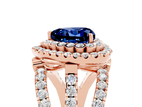 Rose gold Double Halo Heart Cut Diamond Split Shank Pave Set Ring_5